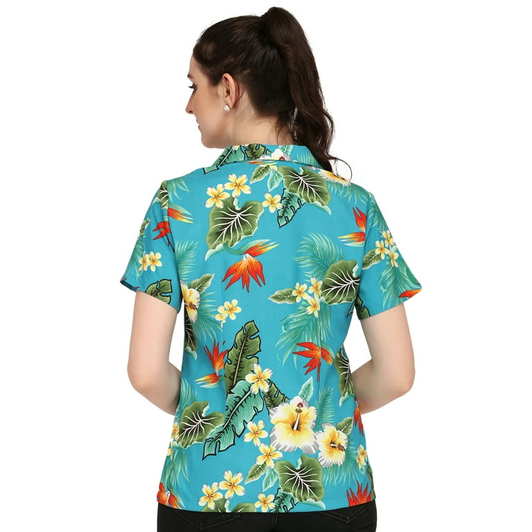 Hawaiian Shirts Womens Flower Leaf Beach Aloha Top Blouse Short Sleeve