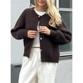 thumbnail image 2 of Women's Solid Color Cardigan Fuzzy Long Sleeve Button Down Sweater, 2 of 7