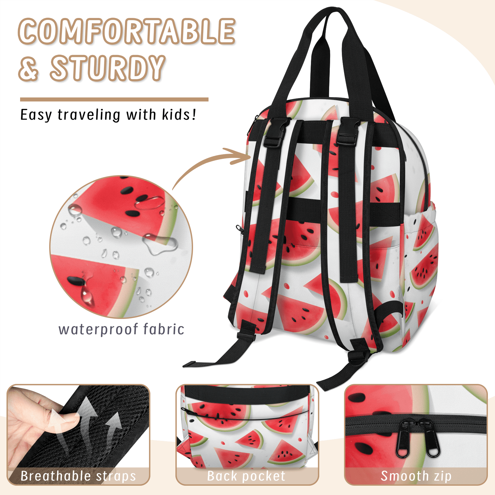 Sweet Watermelon Diaper Bag Backpack Baby Essentials Travel Tote Bag with Insulated Pockets Multi-functional Diaper Bags Organizer Bag for Women Men