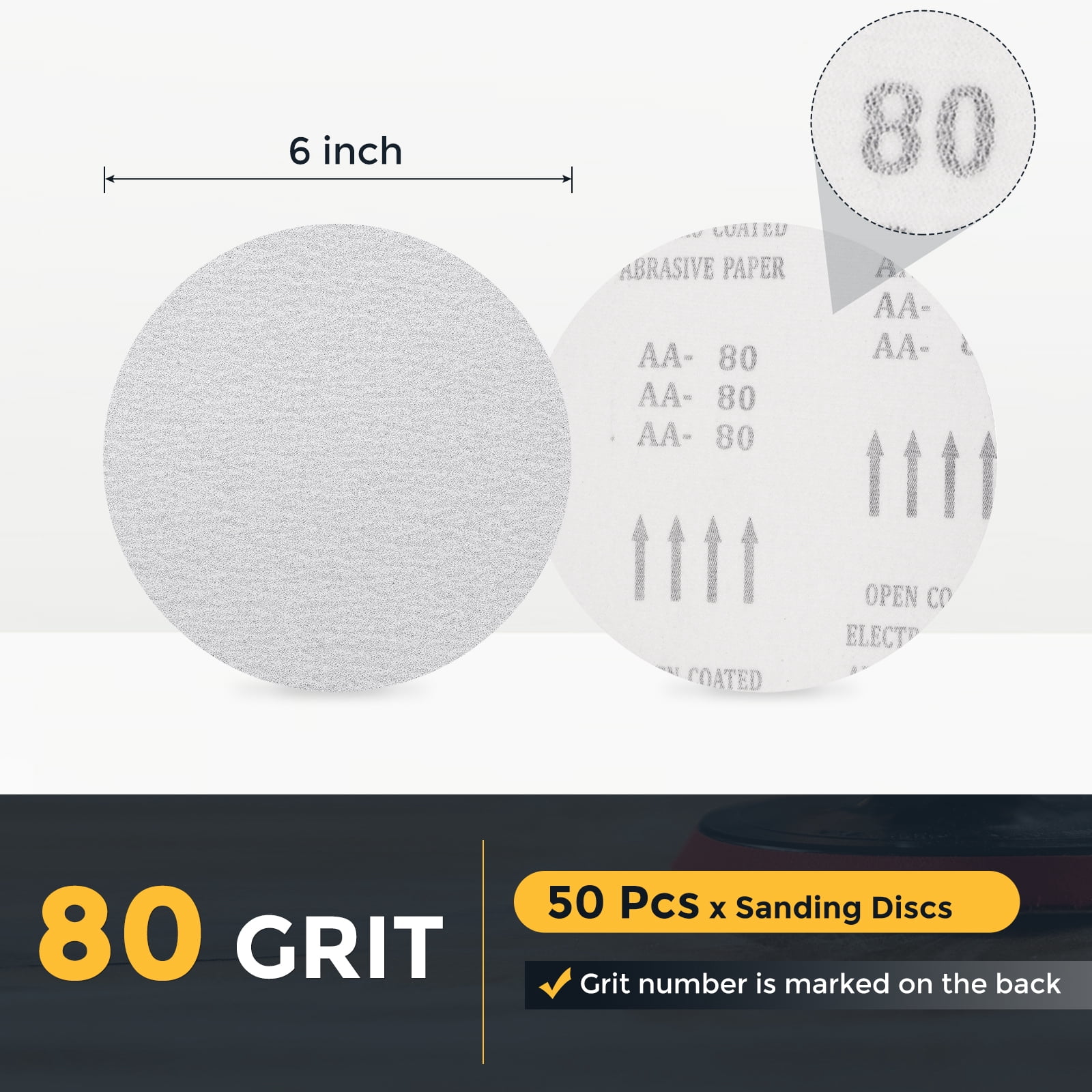 50 Pcs 6 Inch Sanding Disc 80 Grit Hook and Loop Sandpaper Random Orbital Sander Pads for Woodworking Automotive Metal Polishing, White
