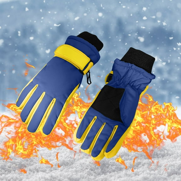 Piuwrlz Girls Boys Winter Glove Skiing Set Toddler Solid Color Plush Windproof Gloves Blue Size 5 Years