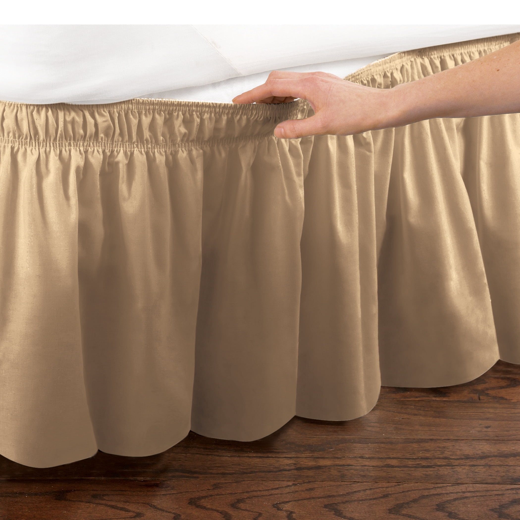 Wrap Around Bed Skirt, Easy Fit Elastic Dust Ruffle, Gold, Twin/Full