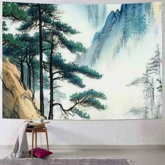 Autua Asian Tapestry, Traditional Chinese Painting, Landscape Tapestry, Wall Hanging, Pine Landscape Ink Painting, Tapestry Wall Art, Bedroom, Living Room, Dormitory, Home Decoration 40x30inch
