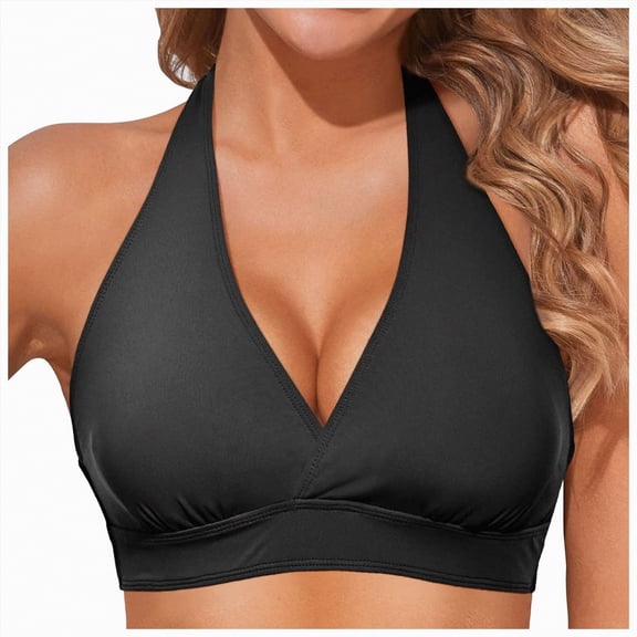 HCNTES Women’s Black Strapless Bikini Top Tie Back Lace Up Bandeau Bikini Swimsuits for Women Sexy Bathing Suit Top Only(Black,XL)