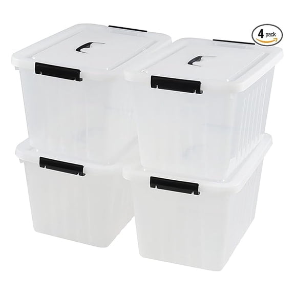 18 L Clear Plastic Storage Box with Handle, 4-Pack