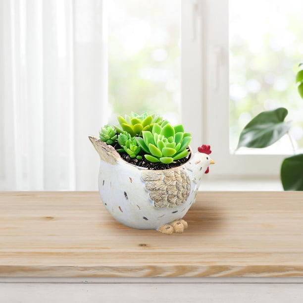 Maceta con estatua de pollo, jarrón en miniatura, soporte de granja, figura de resina, contenedor para plantas de casa, maceta de gallina para balcón
