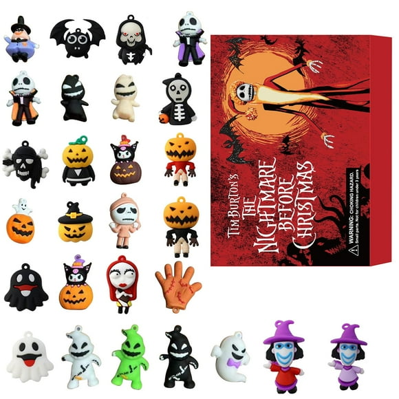 Calendrier de l'Avent Halloween 2024 Enfants 24 Jours Calendrier Halloween Compte à Rebours Nightmare Before Noël Jack Skellington & Sally Figurines Mignonnes Jouets de Collection Cadeaux Halloween pour Enfants