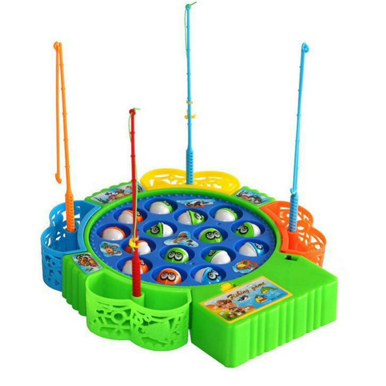 Fishing Game Toy Set with Rotating Board, Now with Music On/Off Switch for  Quiet Play, Includes 15 Fish,4 fish boxes and 4 Fishing Poles