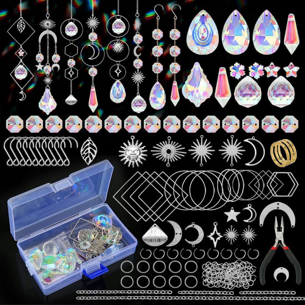 Kit 370 Pièces Pour Créer 10 Attrape-soleil Sirène - Cristaux, Connecteurs, Chaînes - Déco Fenêtre, Jardin, Cadeau DIY