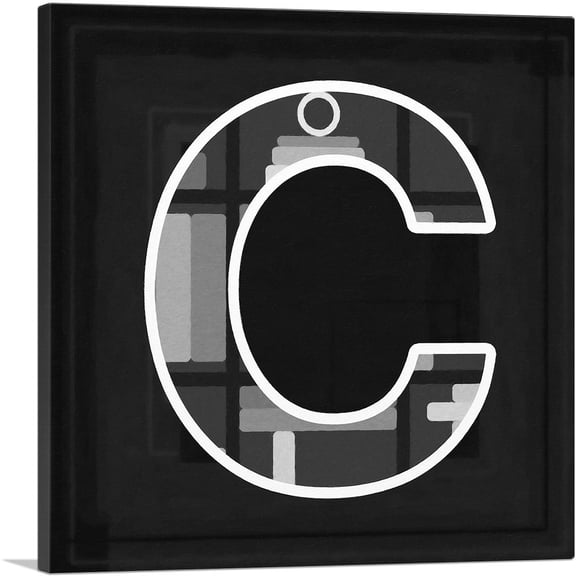 ARTCANVAS Modern Black White Alphabet Letter C Canvas Art Print - Size: 26" x 26" (1.50" Deep)