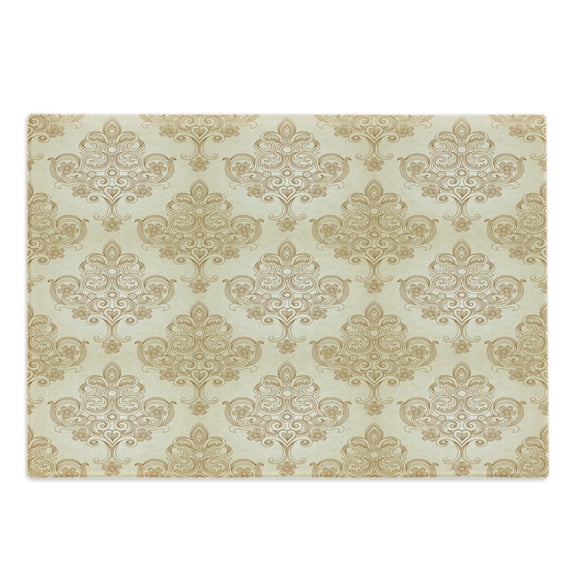 Ivory Cutting Board, Vintage Baroque Pattern with Curved Flower Lines Rococo Style Ornate Art, Decorative Tempered Glass Cutting and Serving Board, Large Size, Cream Pale Brown, by Ambesonne