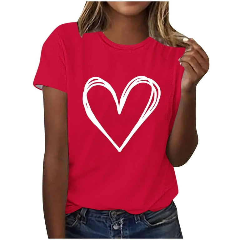 Women's Love Heart Valentine's Day Shirt – Short Sleeve Graphic Tee, Soft Cotton Blend, Casual Gift For Her