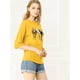 thumbnail image 4 of INSPIRE CHIC Camiseta Suelto Con Hombros Descubiertos Y Mangas 3/4 Para Mujer Amarillo XL, 4 of 6