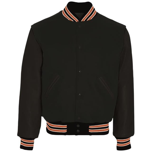 Adult Varsity Jacket - Black, Burnt Orange & White - Small