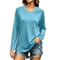 thumbnail image 3 of Josdec Solid V‑Neck T‑Shirt for Women Raglan Long Sleeve Curved Hem Soft Knit Casual Basic Base Tops S‑2XL, 3 of 7