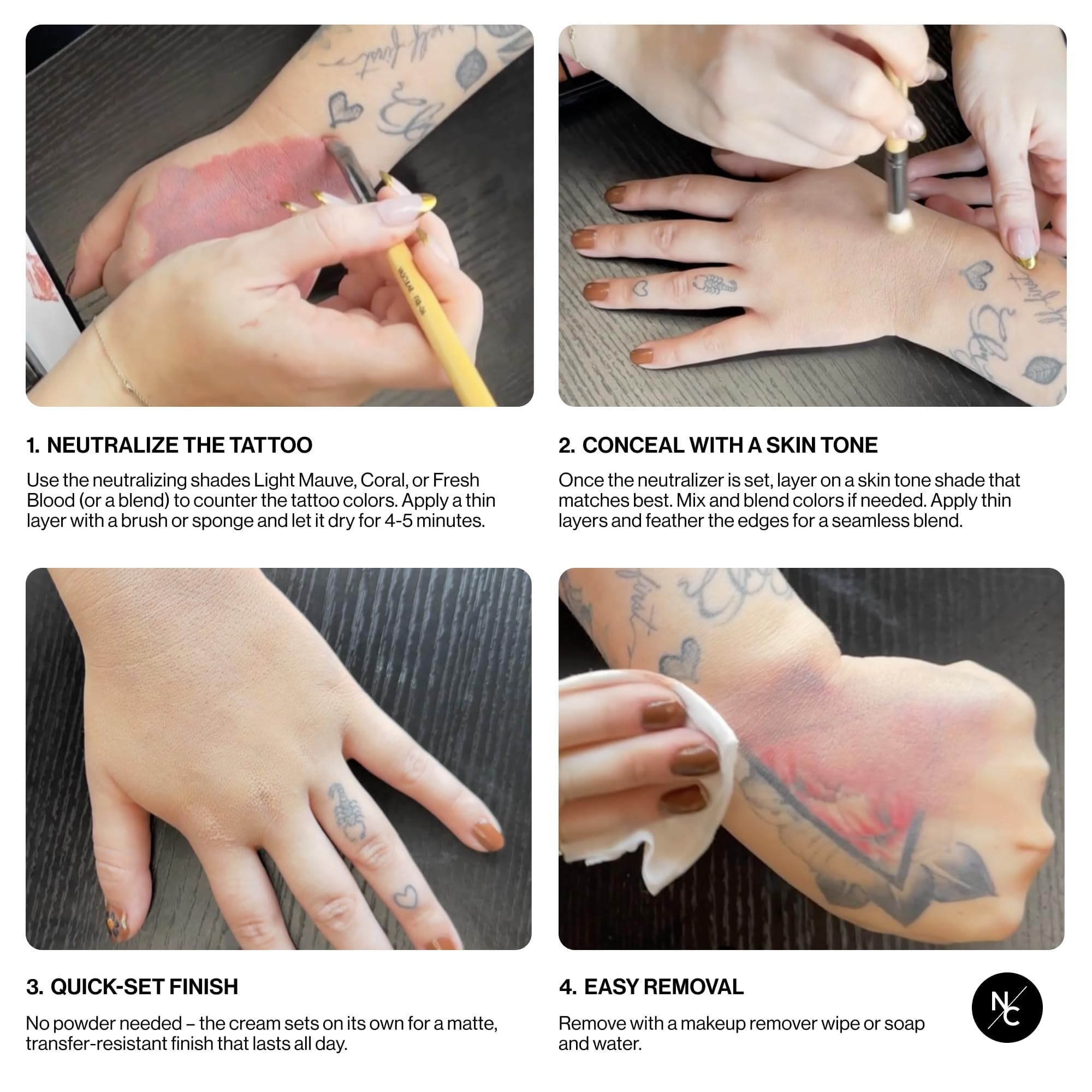 Narrative Cosmetics Tattoo Cover Up Makeup Palette | Quick-Set Waterproof Cream Concealer for Tattoos, Scars & Blemishes | Long-Lasting, Smudge-Proof Formula for All Skin Tones