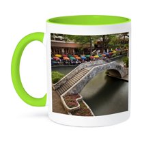 3dRose, Outdoor café, River Walk, San Antonio, Texas - US44 AJE0043 - Adam Jones, 15oz Two-Tone Green Mug