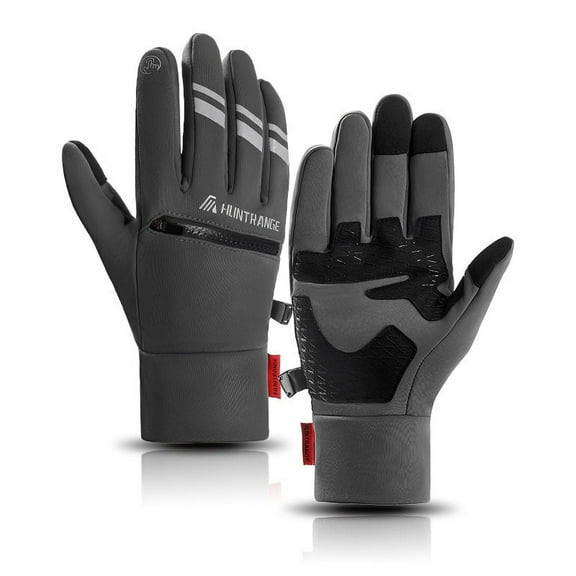 Autumn And Winter Outdoor Warm Gloves Riding Touch Screen Sports Waterproof Microfiber Wear-resistant Plus Velvet Zipper Pocket Ski Gloves Gray XL