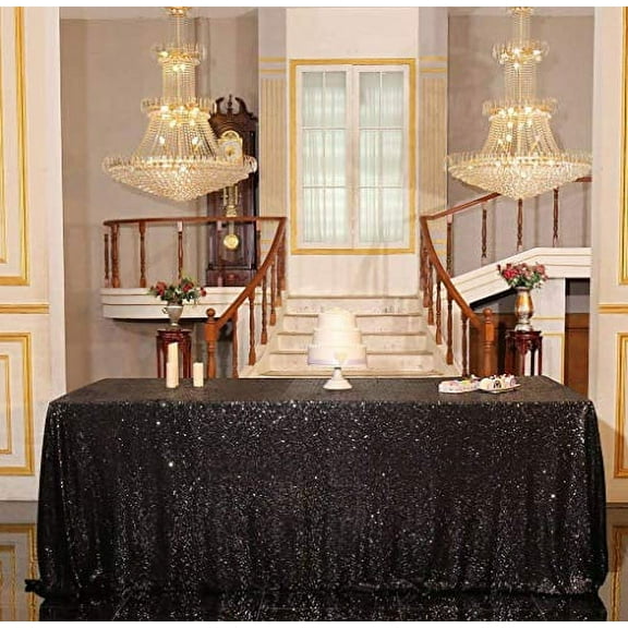 PartyDelight Sequin Tablecloth, Rectangular, 60"x120", Black