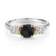 thumbnail image 2 of Gem Stone King 1.58 Cttw Black Onyx White Moissanite and White Diamond 3-Stone Women Ring | 925 Sterling Silver and 10K Yellow Gold | Gemstone Birthstone | Available in Size 5, 6, 7, 8, 9 | Size 5, 2 of 3