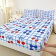thumbnail image 3 of Homewish Chic Ribbon Cherry Queen Sheet Sets for Teen, Fashion Blue Buffalo Flat Sheet, Kawaii Cartoon Theme Queen Fitted Sheet, Breathable Home Decor, 4-Piece, 3 of 7