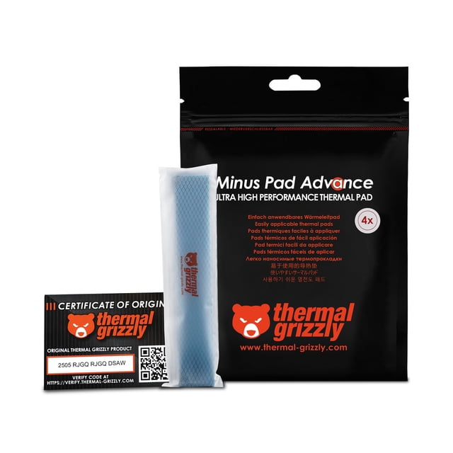 Almohadilla de interfaz térmica Thermal Grizzly Minus Pad Advance 120 x 20 x 0,5 mm, paquete de 4