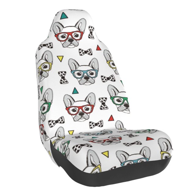 Wukai Cute French Bulldog Full Set Car Seat Covers with Soft Padding Universal Auto Front Seats Protector and Cushion Mat