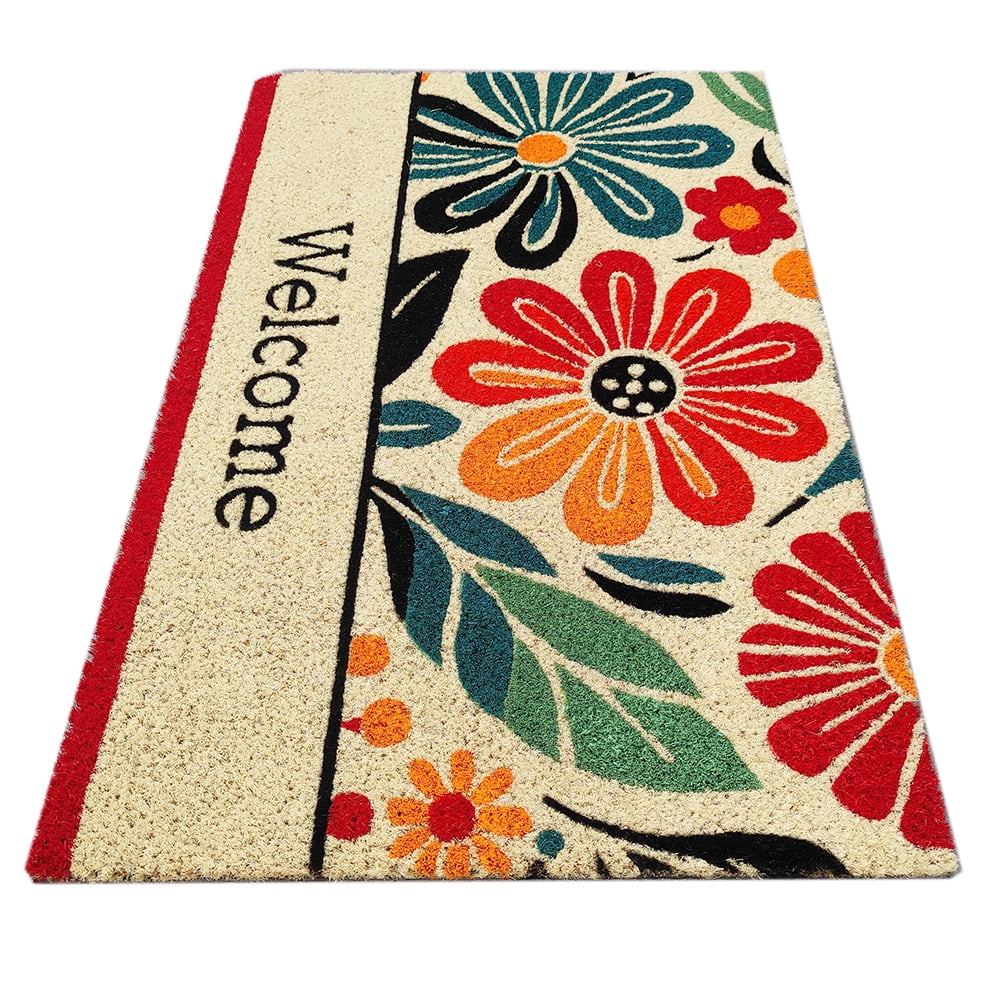 First Concept Inc Indoor Outdoor Welcome PVC Backed Coir Mat Bleach Printed Doormat