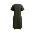 thumbnail image 6 of Dresses for Women Plus Size Women's Fashion Solid Color Loose Round Neck With Pockets Short Sleeve Dress Army Green M, 6 of 9