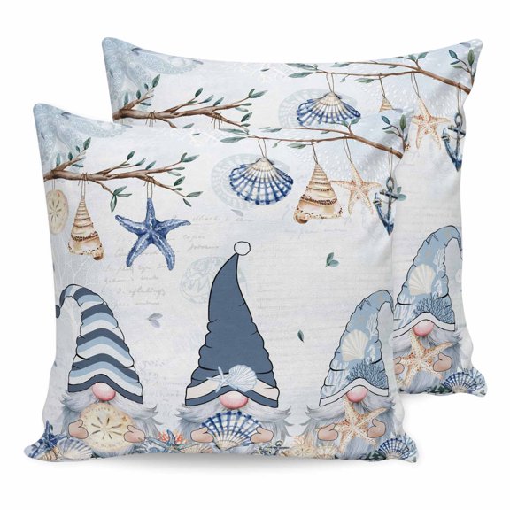 24x24 Pillow Covers Set of 2, Coastal Eucalyptus Square Throw Pillow Covers for Couch/Sofa/Living Room, Vintage Ocean Blue Gnomes Starfish Leaf Decorative Soft Pillowcases for Couch Throw Pillows