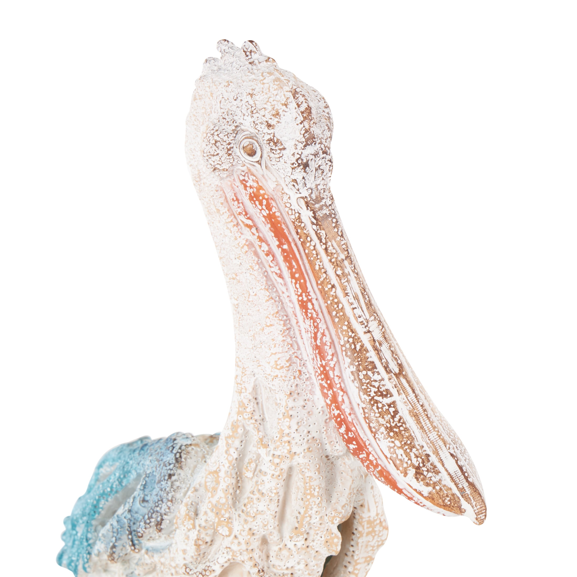 8" x 13" Blue Polystone Textured Pelican Sculpture with Blue Feathers, by DecMode