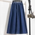 thumbnail image 5 of Women's Tennis Skirts Summer Button Elastic Waist Denim Skirt with Pleated Midi Length Practical Pockets for Everyday Casual Wear Blue 3XL, 5 of 8