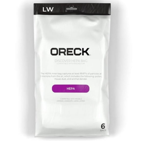 6 Oreck Discover HEPA Vacuum Bags, White