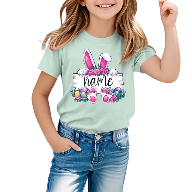 GDREDA T-Shirts Graphiques de Pâques pour Garçons, Manches Courtes Décontractées et Douces, Chemise Colorée pour Enfants, Vert Clair, 3-4 Ans
