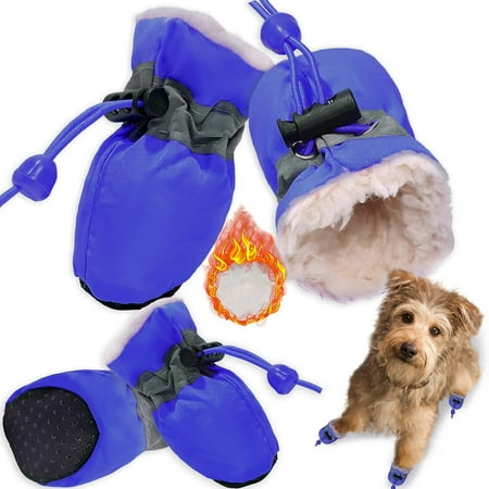 Dog Shoes for Winter Dogs Boots & Paw Protector Warm Pet Booties for Puppy with Reflective Strip Dog Snow Boots for Small Medium Size Dogs 4PCs Blue Size6
