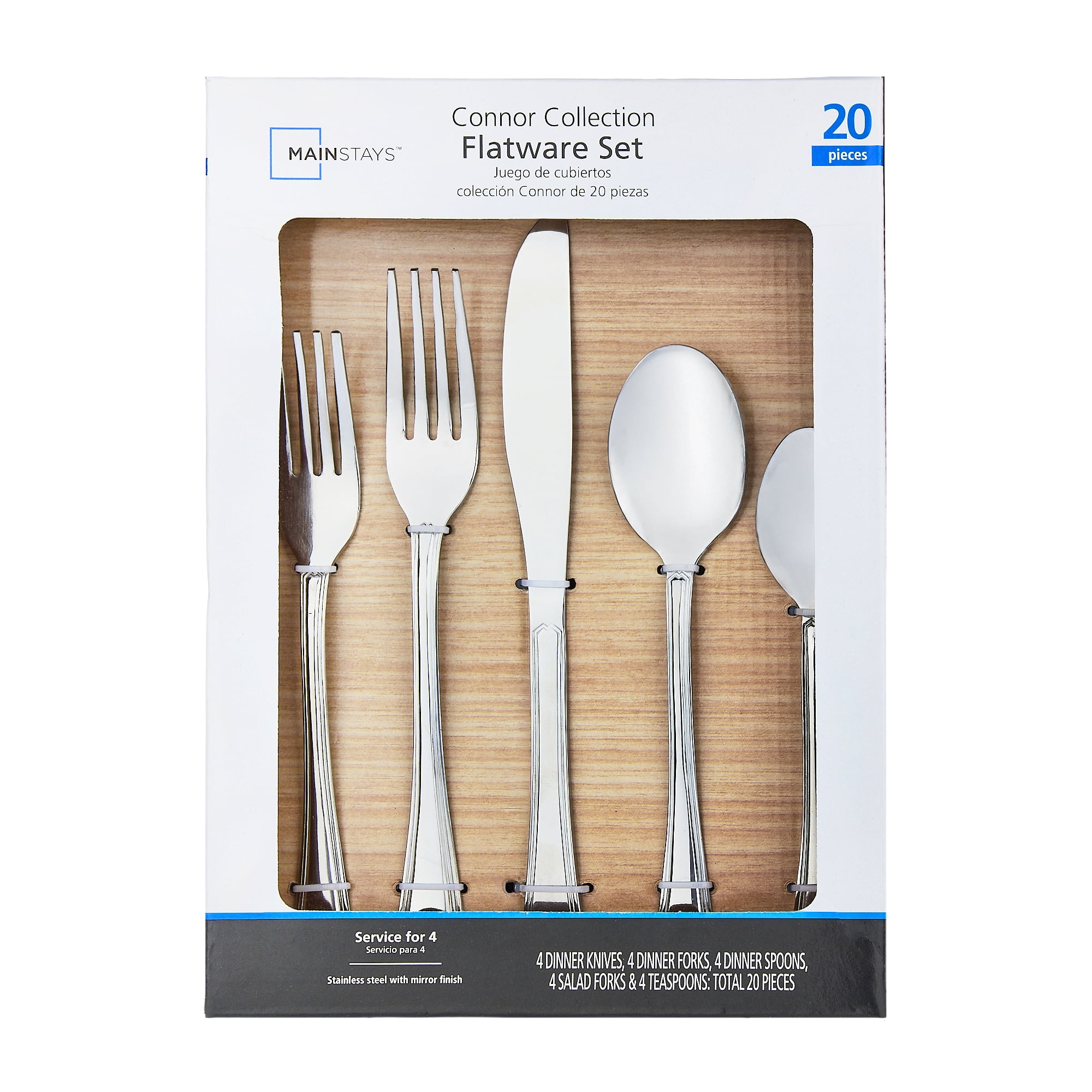 Mainstays Connor 20-Piece Stainless Steel Flatware Set (Service for 4)