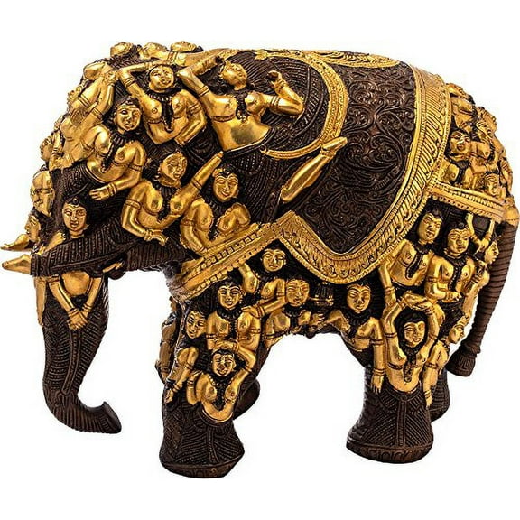 Exoticindia Elephant Made of Lady Figures, Black Gold