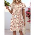 thumbnail image 5 of Women's Summer Dresses Ruffle Sleeve Round Neck Loose Swing Sundresses with Pockets Plain/Print Beige Floral L, 5 of 7
