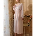 thumbnail image 3 of Defitshape Women's Long Sleeve Cotton Victorian Nightgown Soft Comfy Princess Vintage High Waisted Ruched Lace Ruffle Sleepwear Fall Long Sleep Dress Pink Medium, 3 of 5