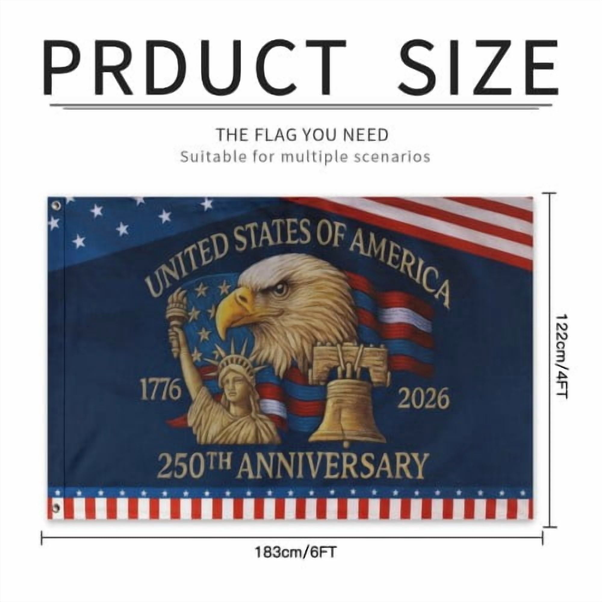 USA 250th Anniversary Flag Double Sided 4x6 ft Anniversary United States Semi-quincentennial Independence Day 4th of July Patriot Outdoor Garden Banner