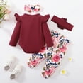 thumbnail image 4 of 3 Months Baby Girls Clothes 6 Months Girls 4PCS Outfits Set Letter Print Newborn Girls Long Sleeve Top Pants Set with Headband Red, 4 of 9