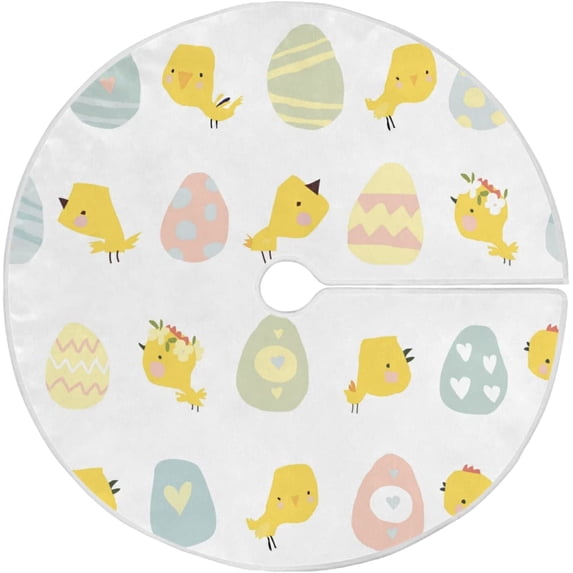 FMSHPON Easter Tree Skirt Colorful Eggs Bunny Xmas Christmas Tree Skirt Stand Mat for Holiday Party Decoration Indoor Outdoor 36 inches