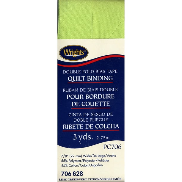 Wrights 7/8"x3 Yd Lime Green Double Fold Bias Tape Quilt Binding