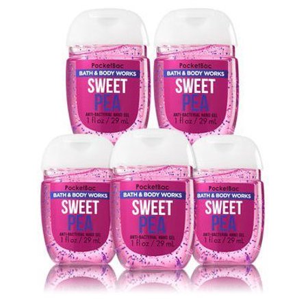 Active Hand Gel - Bath and Body Works Anti-Bacterial Hand Gel 5-Pack PocketBac Sanitizers, Sweet Pea, 1 fl oz each