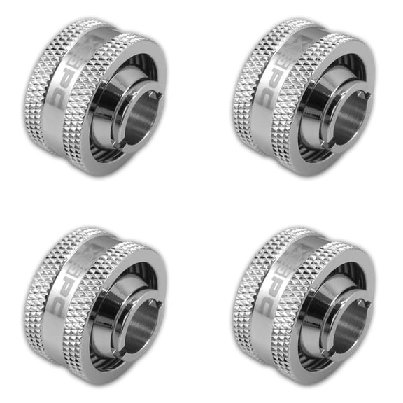XSPC G1/4" to 1/2" ID, 3/4" OD Compression Fitting V2 for Soft Tubing, Chrome, 4-pack