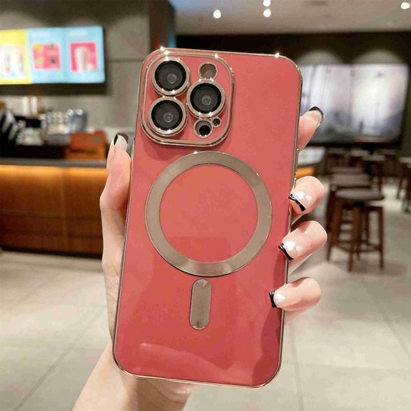 Cover for iPhone 14 Plus, Compatible with MagSafe Case,Slim Shockproof Full Cover Lens Protector Anti-Scratch Lightweight Plating Back Cover , red
