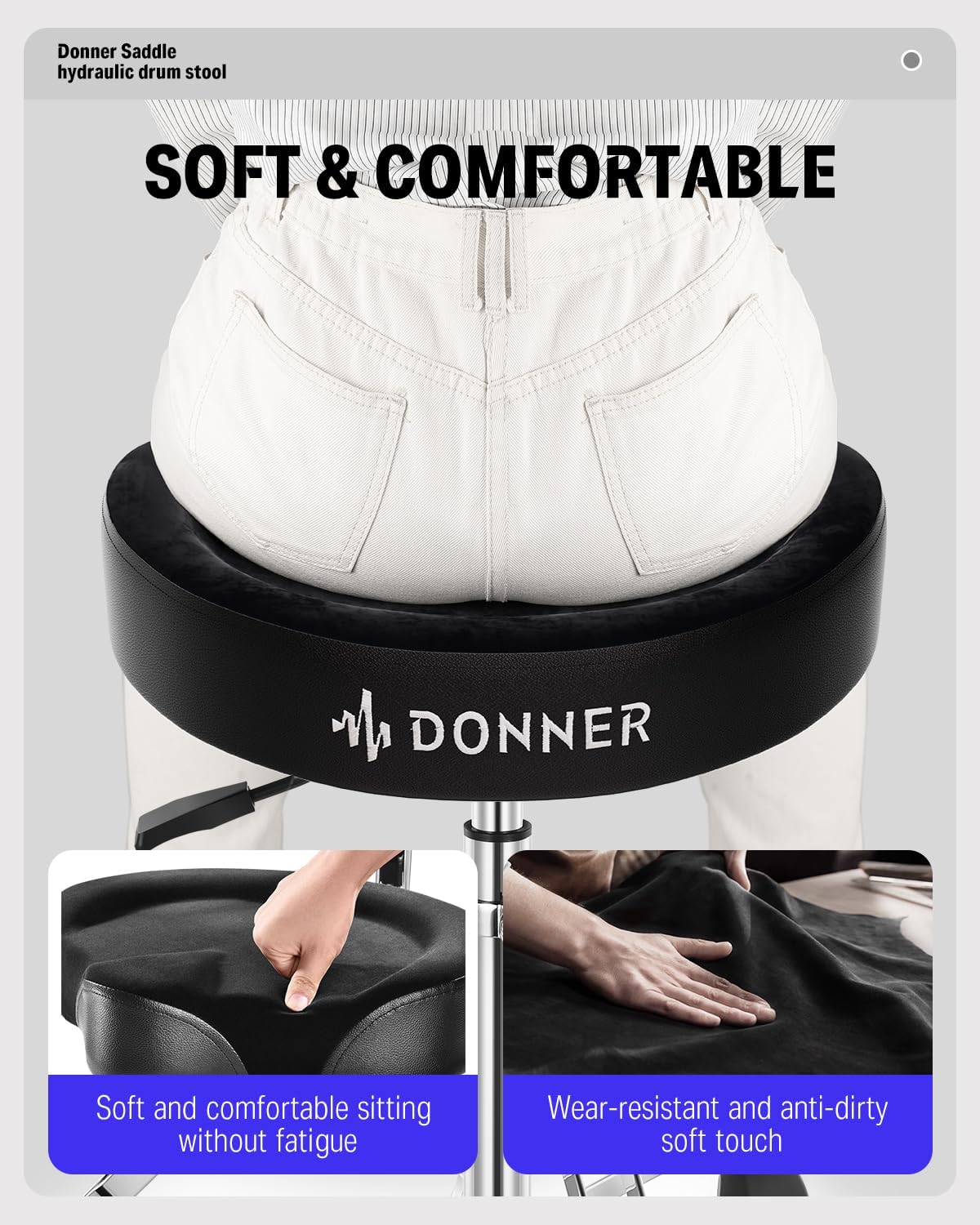 Donner Drum Throne with Backrest, Heavy Duty Hydraulic Guitar Chair Adjustable Guitar Seat Saddle Musician Stool for Adults Drummers, Guitarist