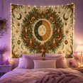thumbnail image 2 of Sun and Moon Face in a Holiday Wreath, Mystical Vintage for Celestial Fans, Seasonal Wall Art, Christmas Gift, Tapestry Wall Hanging for Bedroom and Living Room, 2 of 7