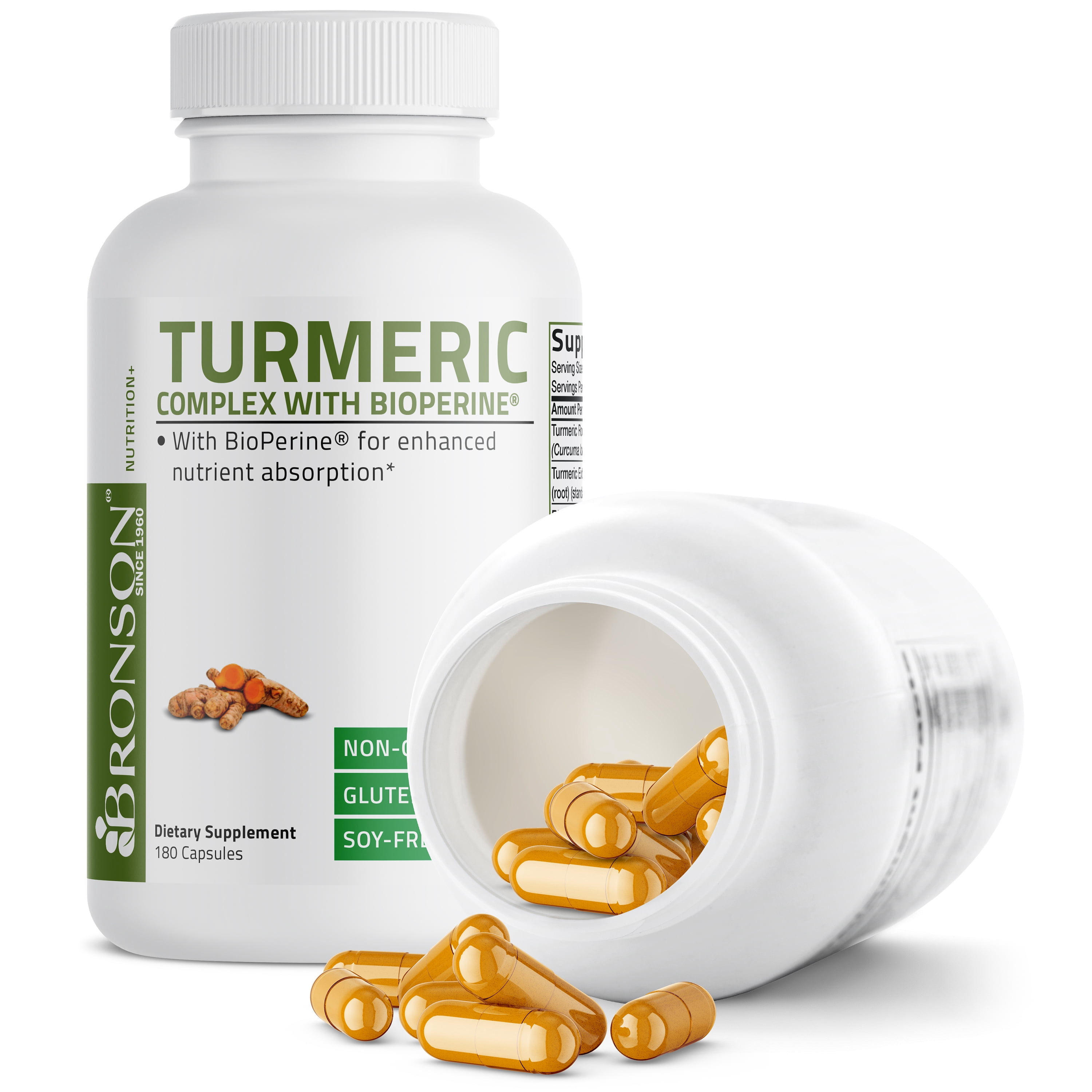 Bronson Turmeric Curcumin + BioPerine High Potency Joint Support Non-GMO, Gluten Free Soy Free + Black Pepper, 180 Capsules