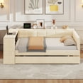 thumbnail image 4 of Harper & Bright Designs Full Size Platform Bed with Storage Shelves and Desk, Upholstered Sofa Daybed with Trundle and Charging Station, Beige, 4 of 15